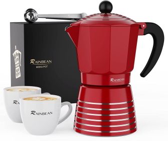 Stovetop Percolator Espresso Maker Aluminum Pot Set in Red