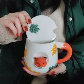 Creative Hand-Painted Ceramic Mug with Cover (Option: Maple Leaf Fox)