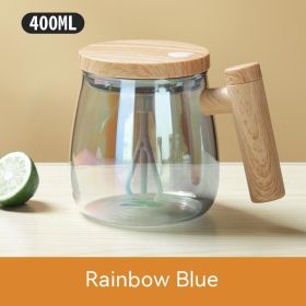 Effortless Self-Stirring Glass Coffee Mug Electric High-Speed Automatic (Option: Rainbow Blue-400ml)