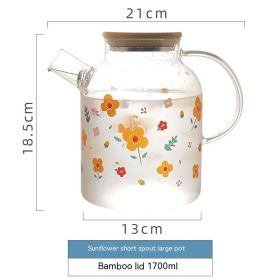 Sunflower Art Glass Infuser Tea Pot (Option: Large Size Bamboo Cover)