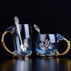 Butterfly Rose Painted Crystal Cup with spoon