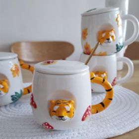 Creative Hand-Painted Ceramic Mug with Cover (Option: Maple Leaf Tiger)