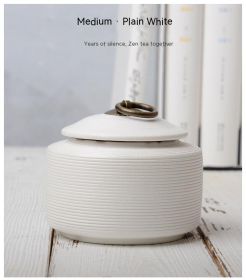 Retro Stoneware Sealed Cans Brushed Glaze-Free Tea Storage Pot (Option: Medium Plain White)