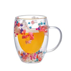 Elegance in Bloom Double Layer Glass Cup with Real Flowers (Option: Purple Blue Pink and White Flowers (F))